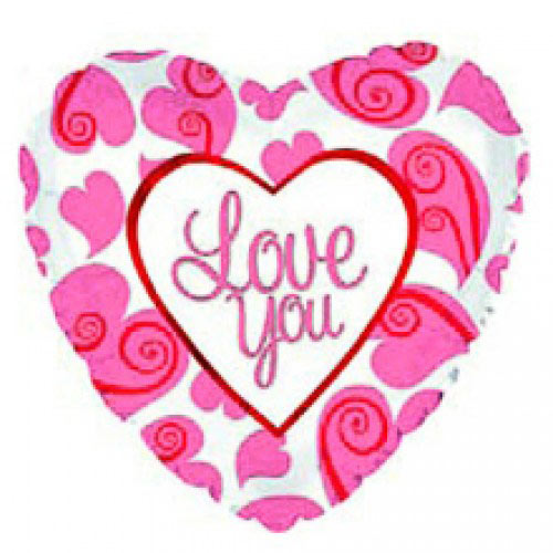 Шар (18''/46 см) Сердце, Я люблю тебя (неоновые сердца), Белый, 1 шт.