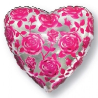 Шар (18''/46 см) Сердце, Розы, Фуше, 1 шт.