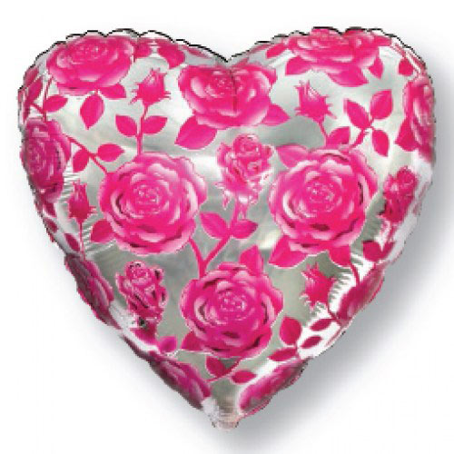 Шар (18''/46 см) Сердце, Розы, Фуше, 1 шт.
