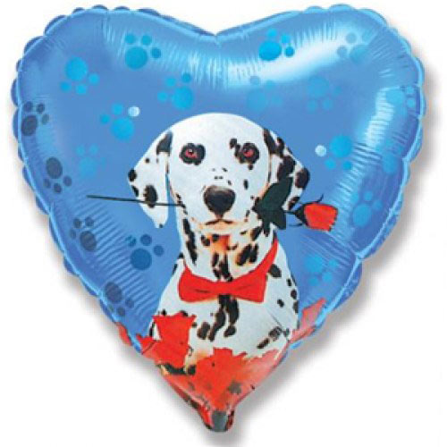 Шар (18''/46 см) Сердце, Далматинец, Синий, 1 шт.