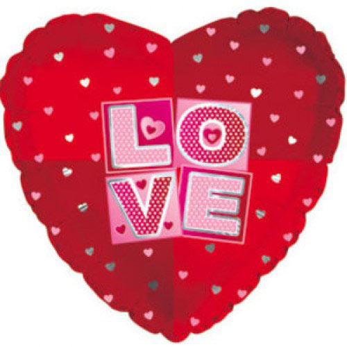 Шар (18''/46 см) Сердце, Я люблю тебя (квадраты), Красный, 1 шт.