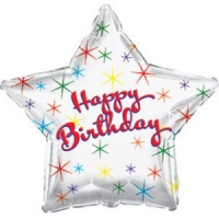 Шар (18''/46 см) Звезда, С Днем рождения (искрящиеся блестки), Серебро, 1 шт.