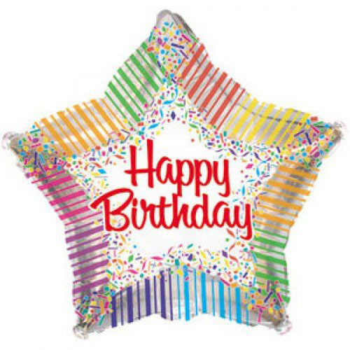 Шар (18''/46 см) Звезда, С Днем рождения (конфетти) Серебро, 1 шт.