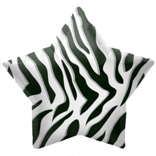 Шар (22''/56 см) Звезда, Полоски зебры, Черный, 1 шт.