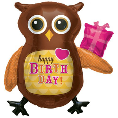 Шар (36''/91 см) Фигура, Сова с подарком, Коричневый, 1 шт.