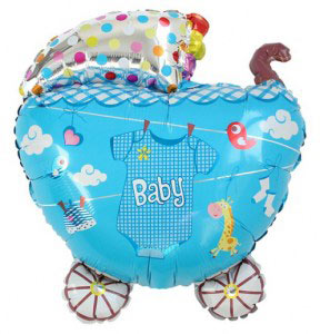 Шар (24''/61 см) Фигура, Коляска, Голубой, 1 шт.