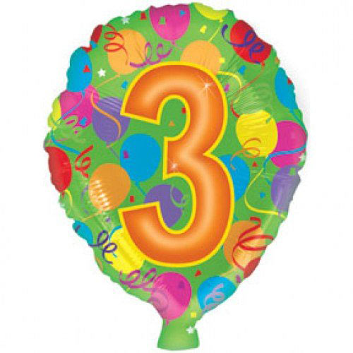 Шар (18''/46 см) Цифра, 3, 1 шт.