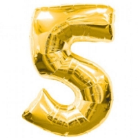Шар (39''/99 см) Цифра, 5, Золото, 1 шт.