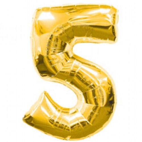 Шар (39''/99 см) Цифра, 5, Золото, 1 шт.