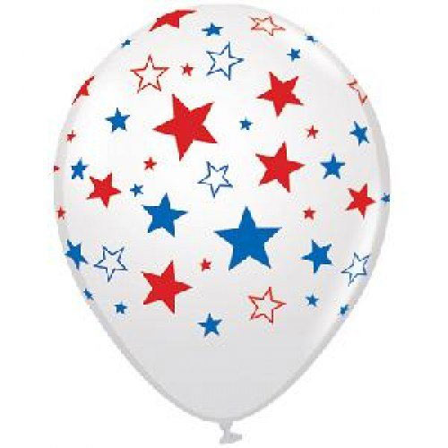 Шар (12''/30 см) Разноцветные звезды, Прозрачный, , 5 ст, 1 шт