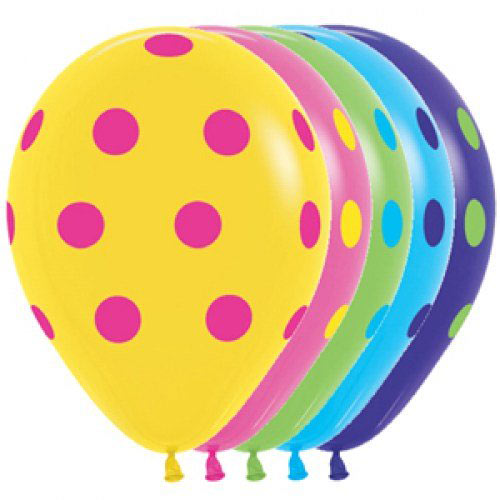 Шар (12''/30 см) Цветные точки, Ассорти, пастель, 5 ст, 1 шт.