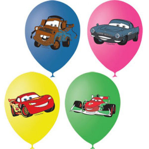Воздушные шарики 12"/30см с 1ст. 4цв. рис. (шелк) Пастель и декоратор Дисней цветной Тачки