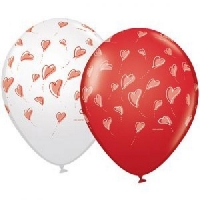 Шар (12''/30 см) Парящие сердца, Белый/Красный, Ассорти, пастель, 5 ст, 1 шт.