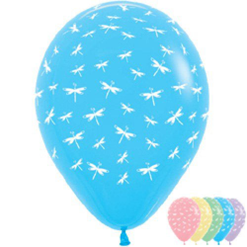 Шар (12''/30 см) Стрекозы, Ассорти, пастель, 5 ст, 1 шт.