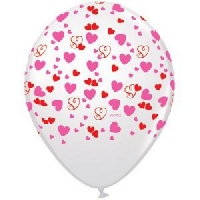 Шар (12''/30 см) Множество сердец, Белый, пастель, 5 ст, 1 шт.