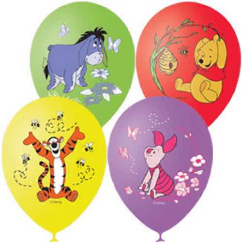 Воздушные шарики 12"/30см с 1ст. 3цв. рис. (шелк) Пастель и декоратор Дисней цветной. Винни Пух