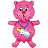 Шар (32''/81 см) Фигура, Медвежонок-девочка, Розовый, 1 шт.