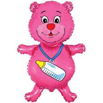Шар (32''/81 см) Фигура, Медвежонок-девочка, Розовый, 1 шт.