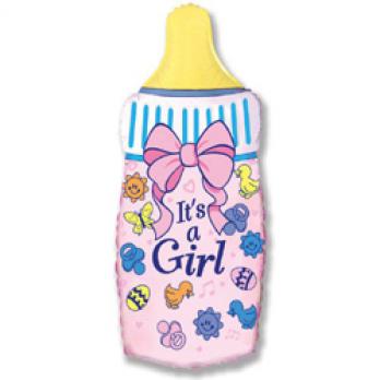 Шар (32''/81 см) Фигура, Бутылочка для девочки, Розовый, 1 шт.