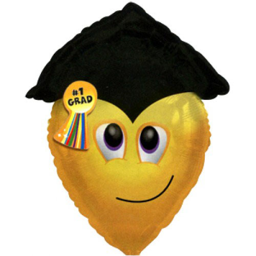 Шар (22''/56 см) Фигура, Смайл-выпускник, Желтый