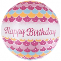 Шар (18''/46 см) Круг, С Днем Рождения (волны), Розовый