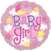 Шар (24''/61 см) Круг, Малышка-девочка (облака), Розовый