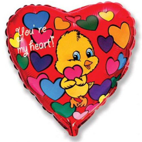 (18''/46 см) Сердце, Влюбленный цыпленок, Красный.