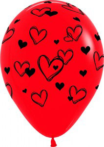 Шар (12''/30 см) Набросок сердец, Красный , пастель