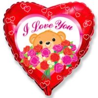 Шар (18''/46 см) Сердце, Медведь с розами, Красный