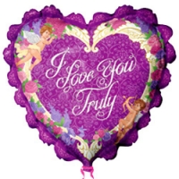 Шар (36''/91 см) Сердце, Я люблю тебя (рюшки с ангелами), Фиолетовый