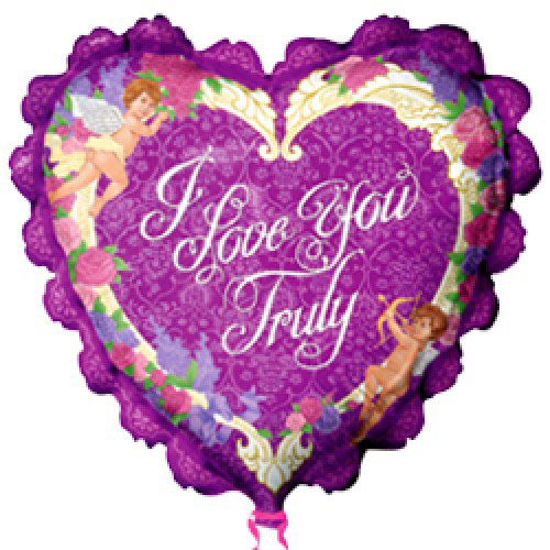 Шар (36''/91 см) Сердце, Я люблю тебя (рюшки с ангелами), Фиолетовый