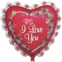 Шар (27''/69 см) Сердце, Я люблю тебя (рюшки), Красный