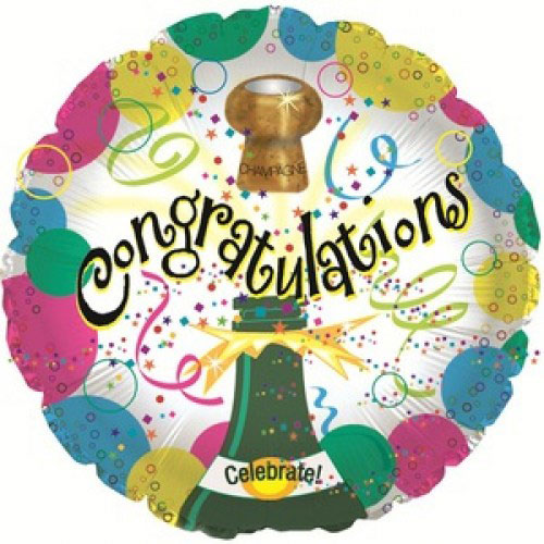 Шар (18''/46 см) Круг, Поздравляю (пузырьки шампанского)