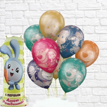 Букет шаров "Маша и Медведь на один годик"
