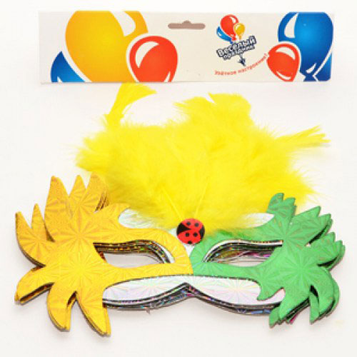 Маска гологр "Карнавальная" с перьями 6 шт.