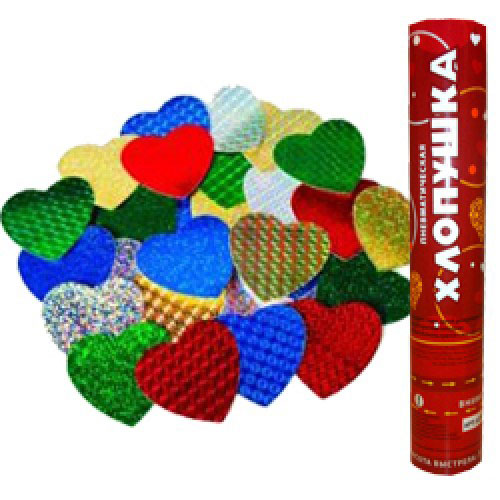 Пневмохлопушка 30см металлизированные сердца