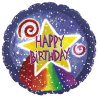 Шар (18''/46 см) Круг, С Днем рождения (акварель звезда), Синий, 1 шт.
