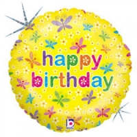 Шар (18''/46 см) Круг, С Днем рождения (весенний) , Голография, 1 шт.
