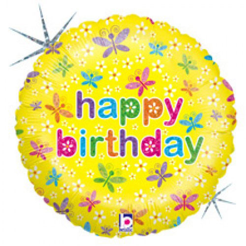 Шар (18''/46 см) Круг, С Днем рождения (весенний) , Голография, 1 шт.