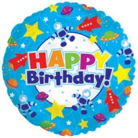 Шар (18''/46 см) Круг, С Днем рождения (космос), Синий, шт 1.