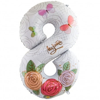 Шар цифра 8 40" 8 МАРТА Розы