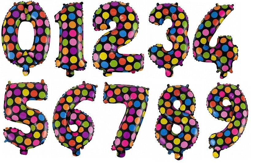 Супер яркие "черные в горошек" цифры из фольги от 0 до 9