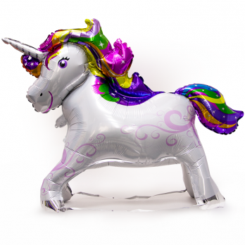 Шар (40''/102 см) Ходячая Фигура, Единорог Радужный, Белый