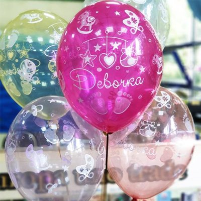 1103-2025 Шары с рисунком 14" С Рождением Девочка