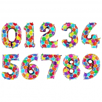 Окрас шаров "Разноцветные шарики" цифры из фольги от 0 до 9