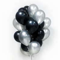 Черные и серебристые шары 30 штук готовый букет