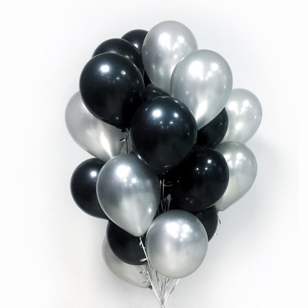 Черные и серебристые шары 30 штук готовый букет