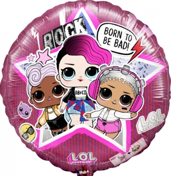 Шар из фольги круглый в стиле Рок-звезды с изображением кукол ЛОЛ(LOL) 46 см.