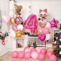 Готовая композиция из шаров для принцессы в стиле  яркого праздника  с куклами ЛОЛ (LOL)