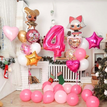 Готовая композиция из шаров для принцессы в стиле  яркого праздника  с куклами ЛОЛ (LOL)